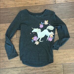 Gray Long Sleeve Tee with Playful Unicorn Graphic